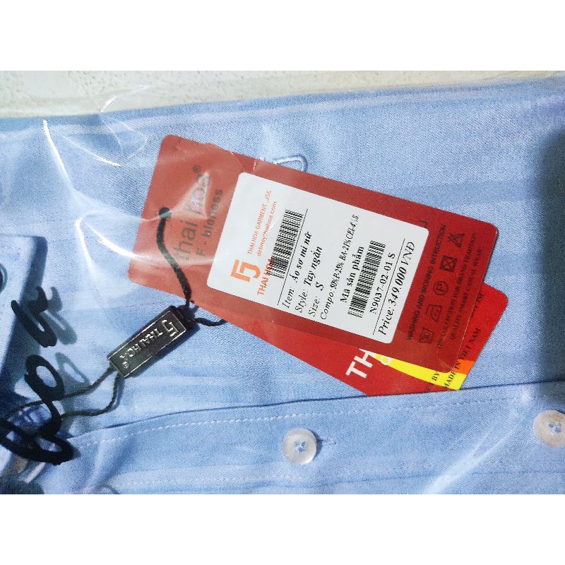 Áo thái hoà xanh dương hoạ tiết sọc co giãn tay dài, ngắn