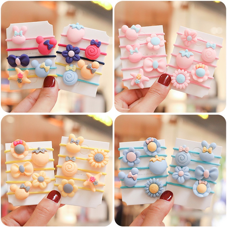 Dây Buộc Tóc Cao Su Co Giãn Tốt Không Đau Họa Tiết Hoa Nhỏ Dễ Thương Cho Bé Gái