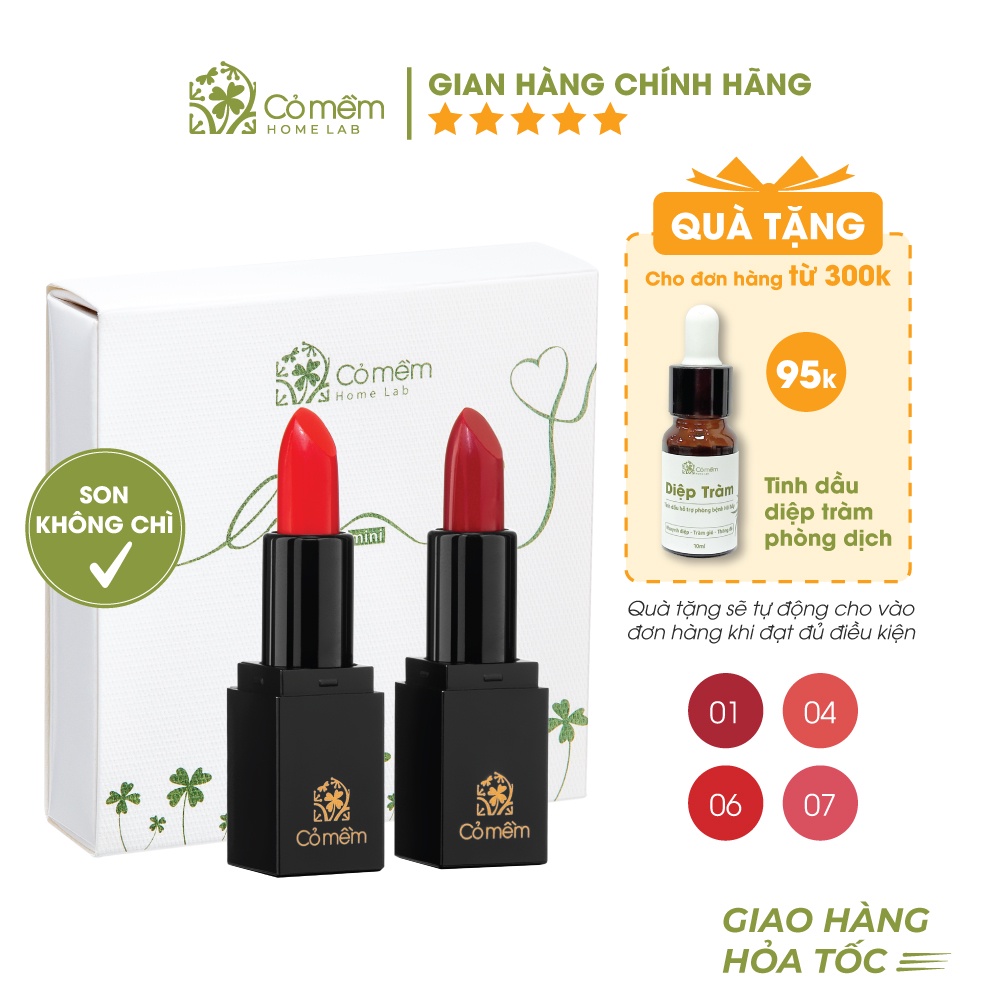 Set 2 Thỏi Son Lụa Mini Không Chì Cỏ Mềm 4g