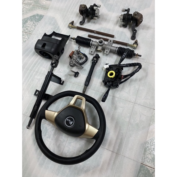 Bộ lái vô lăng xe 4 bánh đầy đủ,mai ơ tim ốc đo vuông 7cm,chéo 10cm,dùng chế xe 4 bánh lái vô lăng