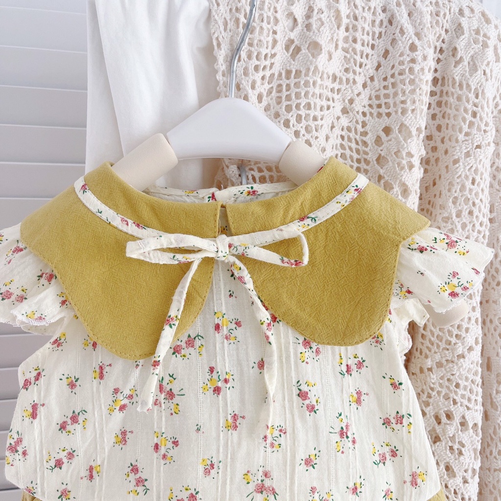 Bộ hè tay hến, cổ lá cách điệu cho bé giá 8-21kg (1-6 tuổi)