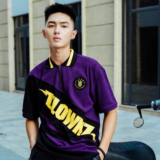 Áo thun polo local brand Clownz Diagonal cổ bẻ unisex tay lỡ, cotton, nam nữ form rộng