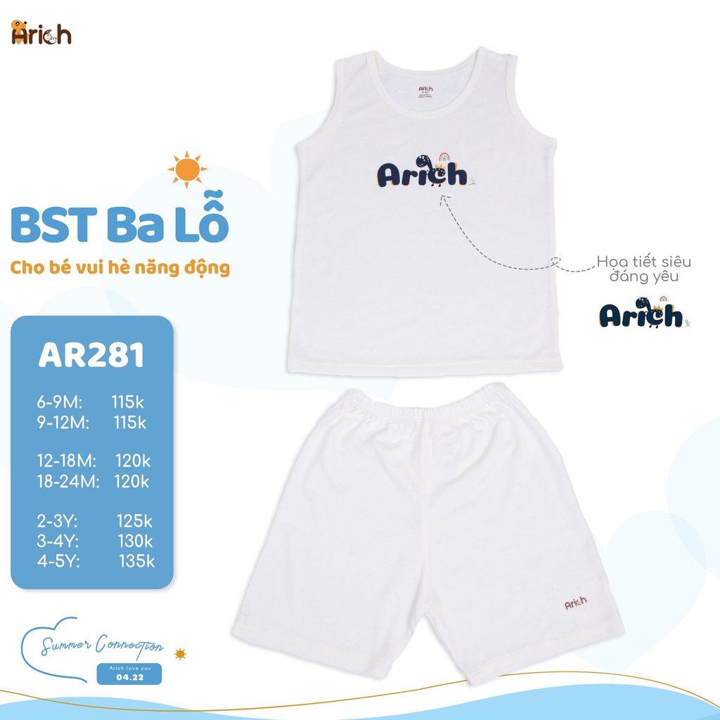 Bộ ba lỗ summer Arich sợi tre cho bé từ 6 tháng tới 5 tuôi