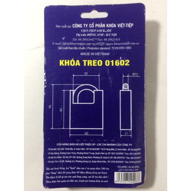 (GIÁ HỦY DIỆT) KHÓA CHỐNG CẮT VIỆT TIỆP 60mm CHÍNH HÃNG