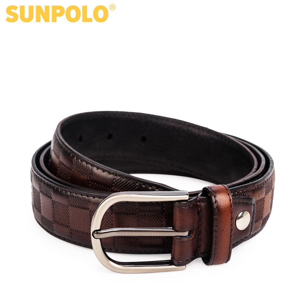 Thắt lưng nam da bò SUNPOLO Khóa xỏ kim Nâu - BSMK39