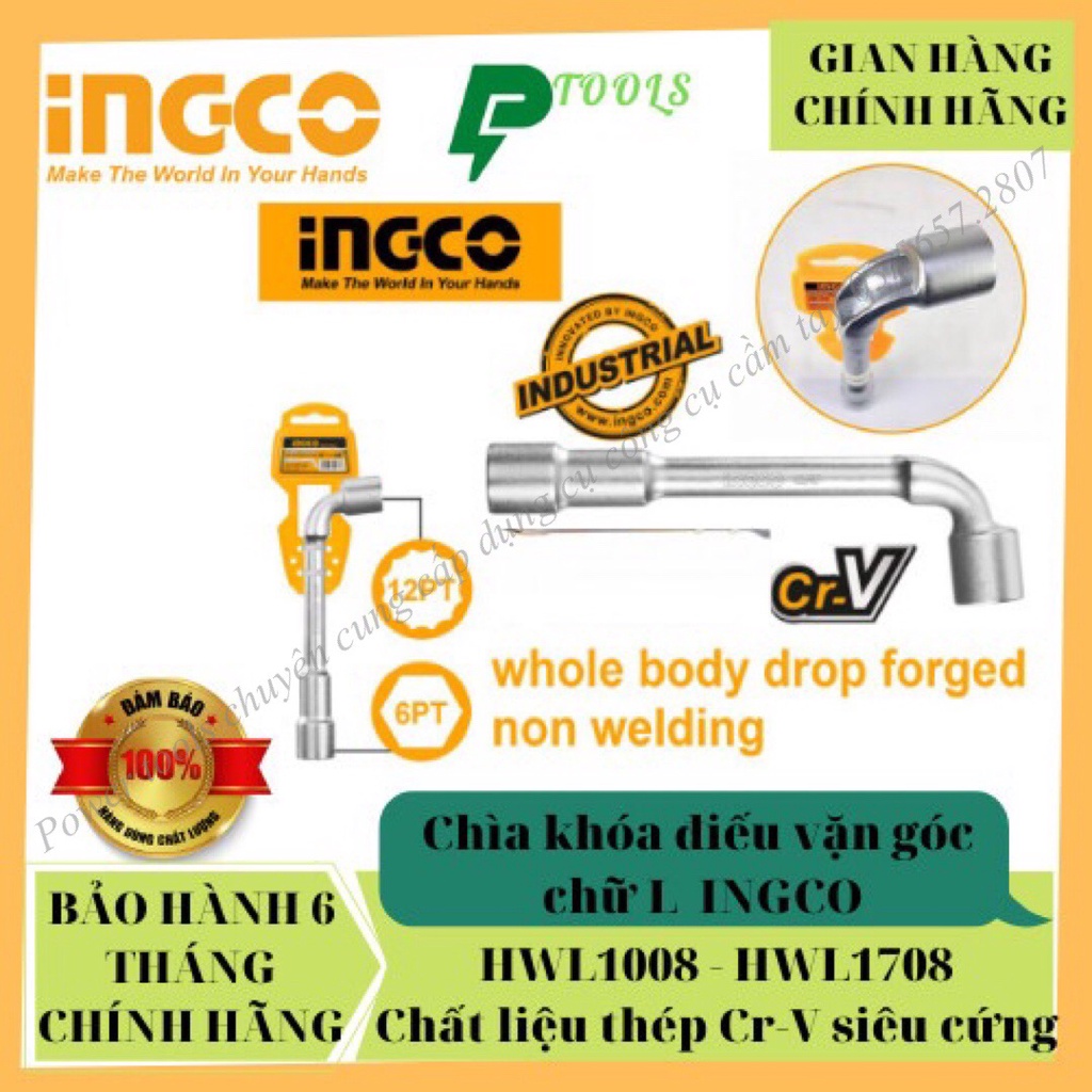 Chìa vặn góc L HWL1008 10mm - 17mm INGCO , điếu chữ L chất liệu thép Cr-V chống rỉ sét sửa chữa xe máy ô tô cơ khí