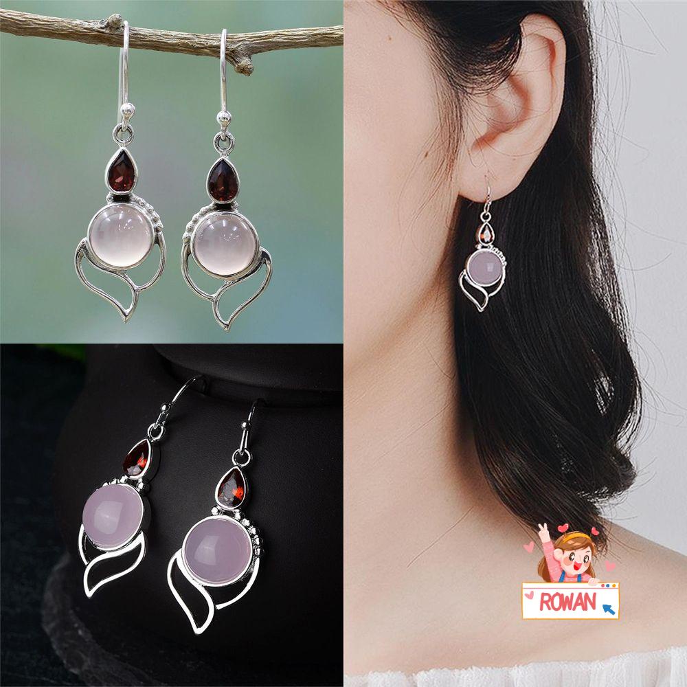 Hoa Tai ROWANS Bên|Móc Treo Trang Sức Đính Đá Hồng Ngọc Lựu