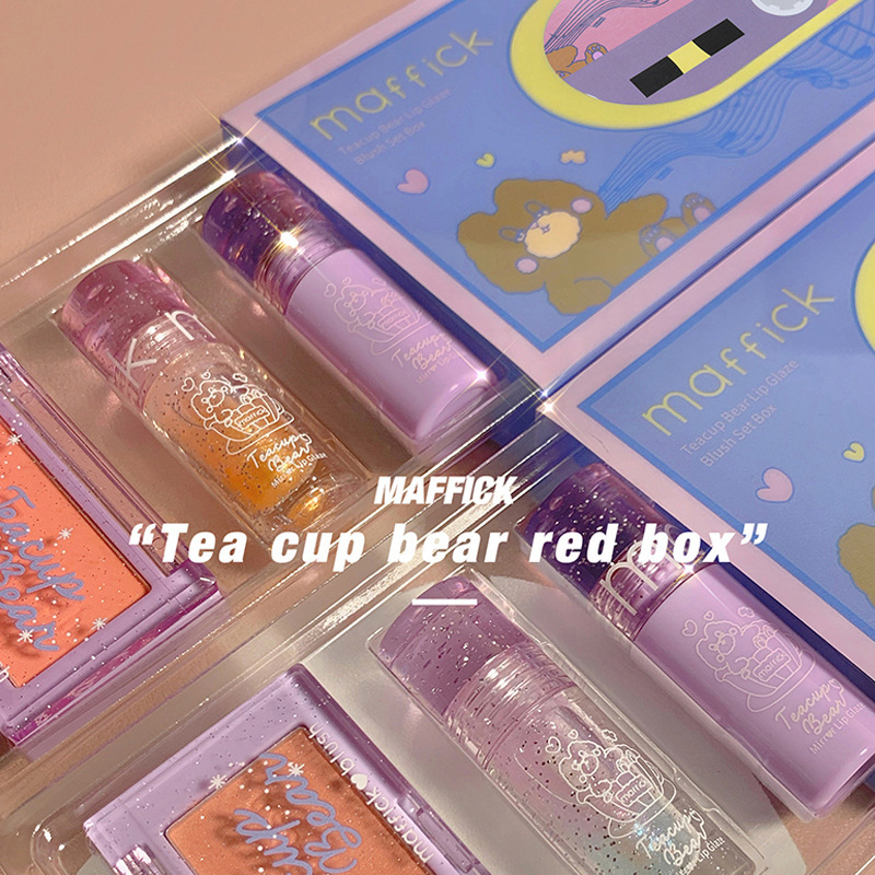 MAFFICK Phấn má Son kem Set Teacup Bear Lip Glaze Blush Lip Gloss | BigBuy360 - bigbuy360.vn