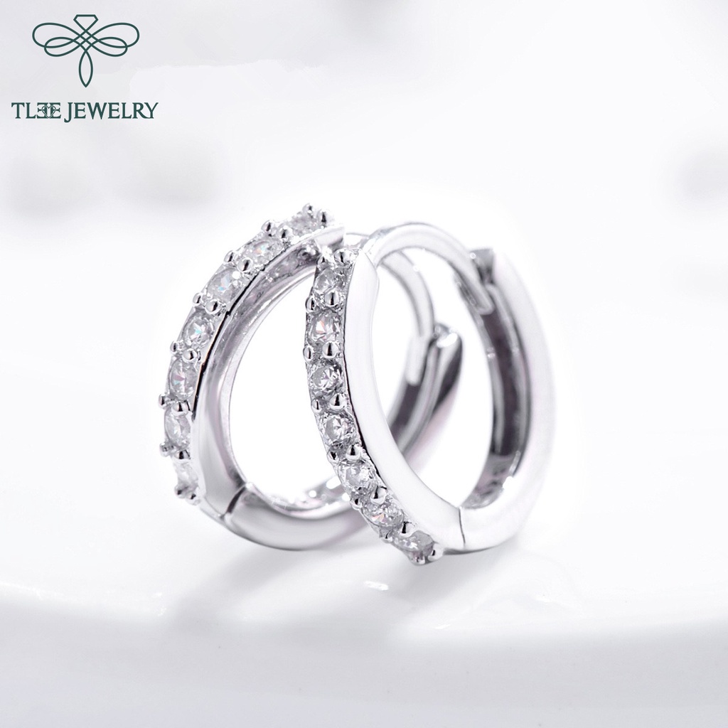 Khuyên tai bạc nữ TLEE tròn nạm đá sang trọng TleeJewelry B0124