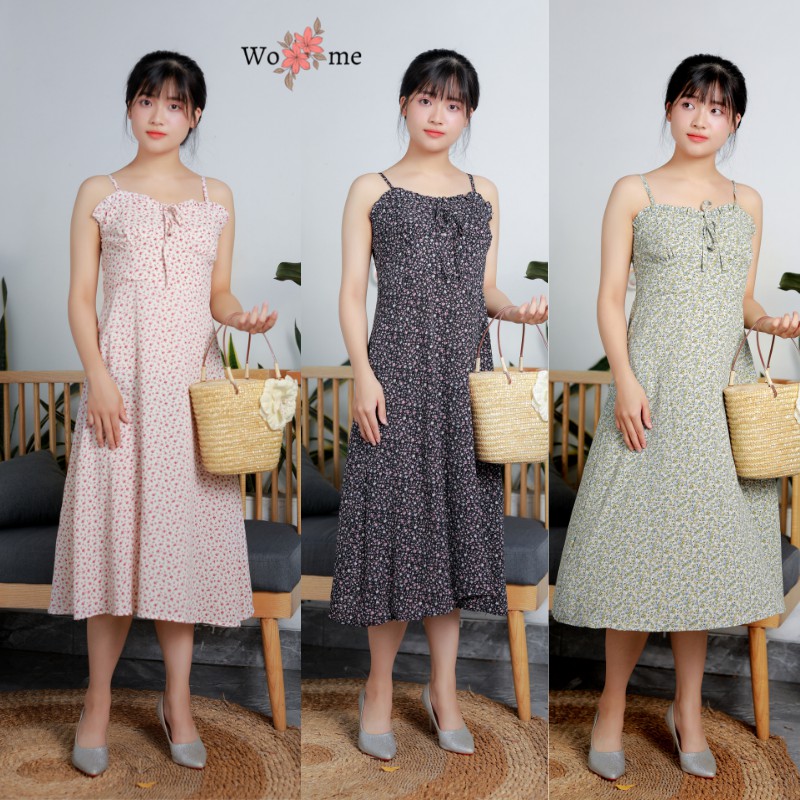 Váy hoa nhí 2 dây lơ ngực dáng dài suông đi biển, đi chơi, mặc nhà hàng cao cấp | BigBuy360 - bigbuy360.vn