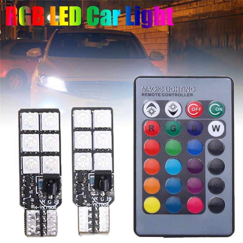 Set 2 Đèn Led T10 12Smd 5050 Rgb Gắn Hông Xe Ô Tô