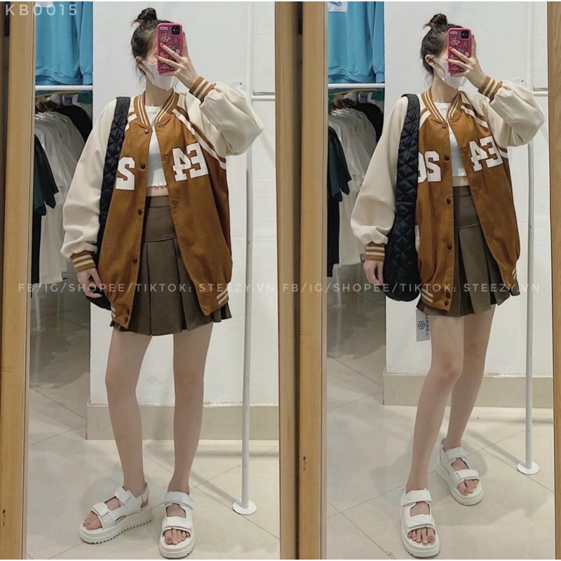 Áo khoác bomber Unisex chống nắng chất da, form rộng 2 lớp thêu đẹp cho nữ và nam, F426 - AN STORE