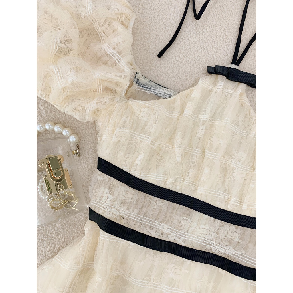 Váy yếm Chillgals thiết kế tay bồng be VA-071