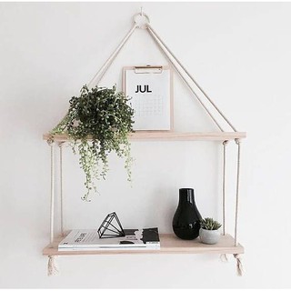 Kệ trang trí 60x15x1,8cm kệ 2 tầng treo tường kệ gỗ treo dây hình ngôi nhà cao cấp nhà thoáng