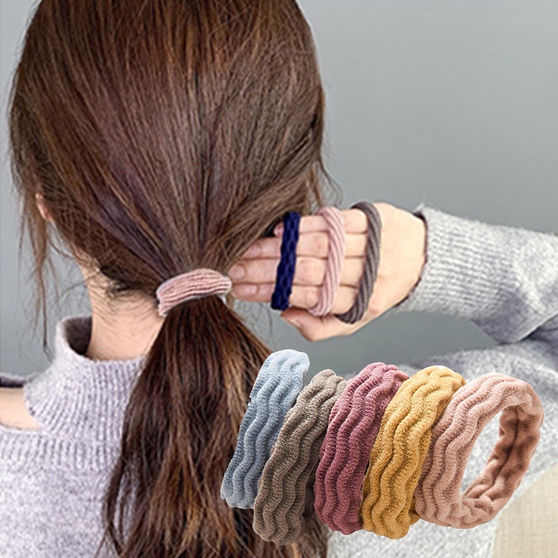 Set 5 Dây Buộc Tóc Co Giãn Nhiều Màu Sắc Phong Cách Hàn Quốc Cho Nữ
