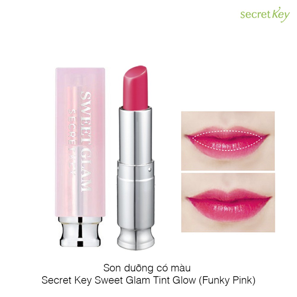 Son dưỡng môi có màu Secret Key Sweet Glam Tint Glow 3.5g Punky Pink (Hồng đào) _ Secret Key Chính Hãng