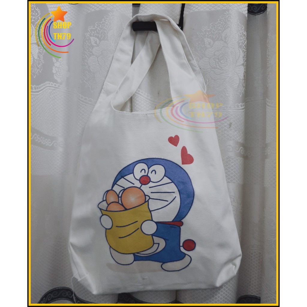 Túi đeo vai thời trang vải canvas mềm loại to đi hoc , đi chơi , đi làm đều rất đẹp - DOREMON 2 TIM