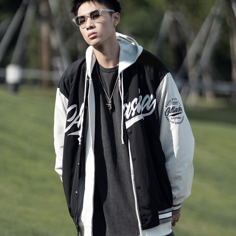✦ AFFLIGA ✦Áo khoác bóng chày màu trắng đen in chữ phong cách Hàn Quốc đơn giản thời trang cho cặp đôi size M-3XL