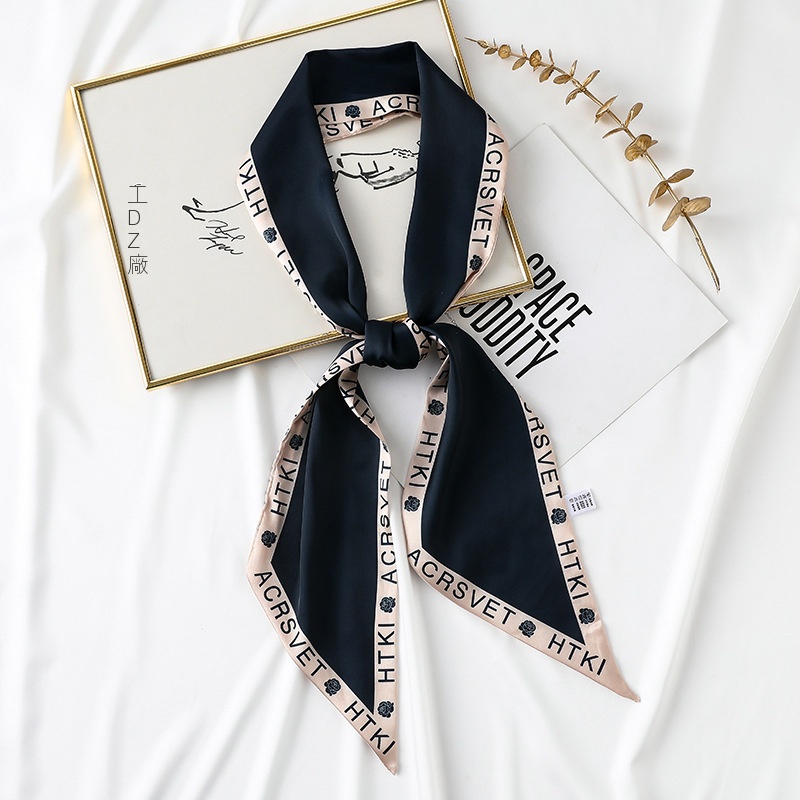 Khăn Choàng Lụa Dáng Vuông In Chữ Phối Dây Ruy Băng Dài 24 Giờ Thời Trang Mùa Xuân Mới 2022 Cho Nữ