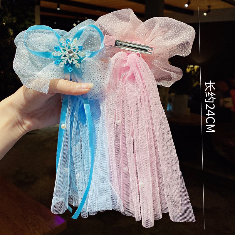 Kẹp Tóc Nơ Bằng Lưới Organza In Họa Tiết Dễ Thương Thời Trang Dành Cho Bé Gái