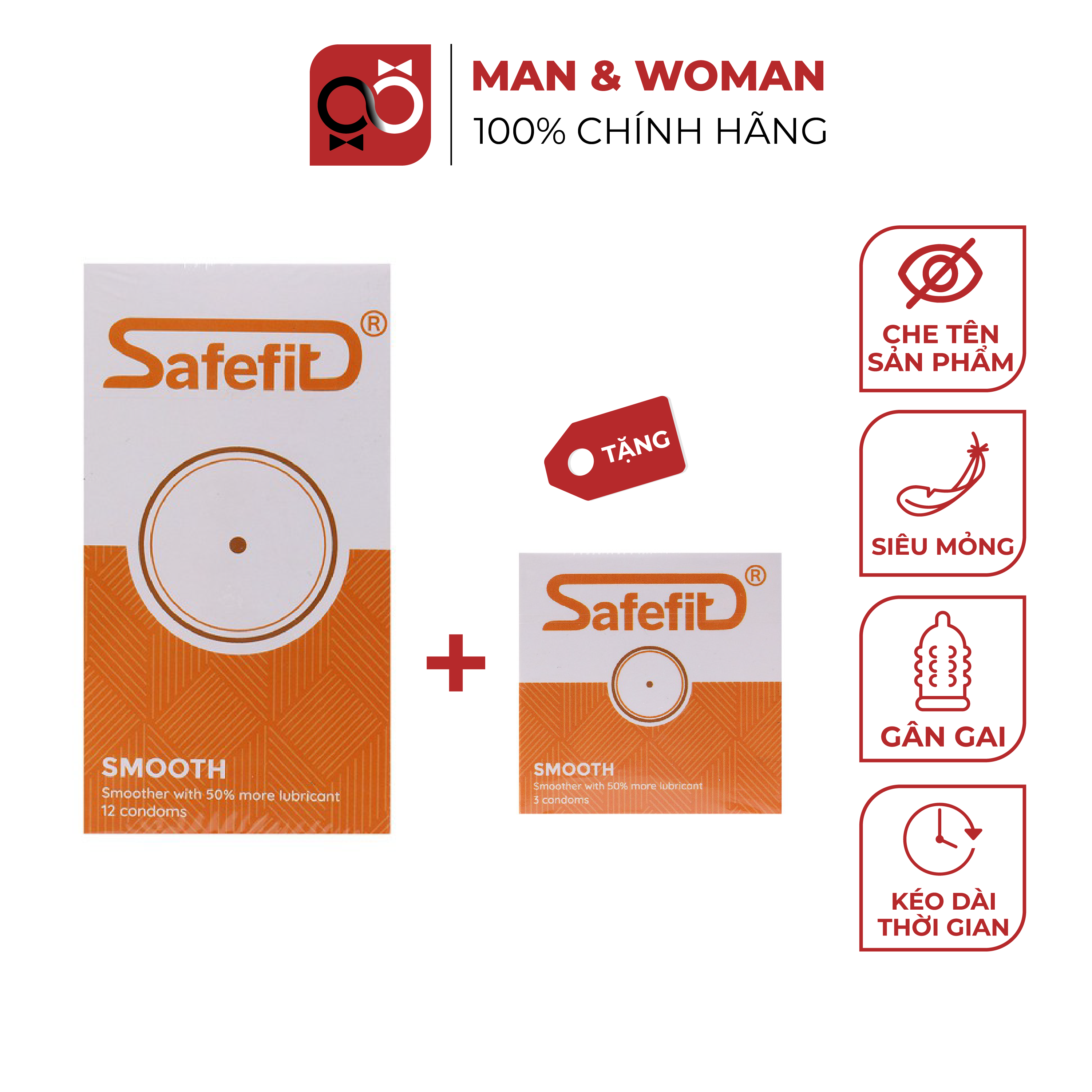 [Chính Hãng] Bao cao su Siêu mỏng, Nhiều gel bôi trơn Safefit Smooth Bộ 15 cái CB004