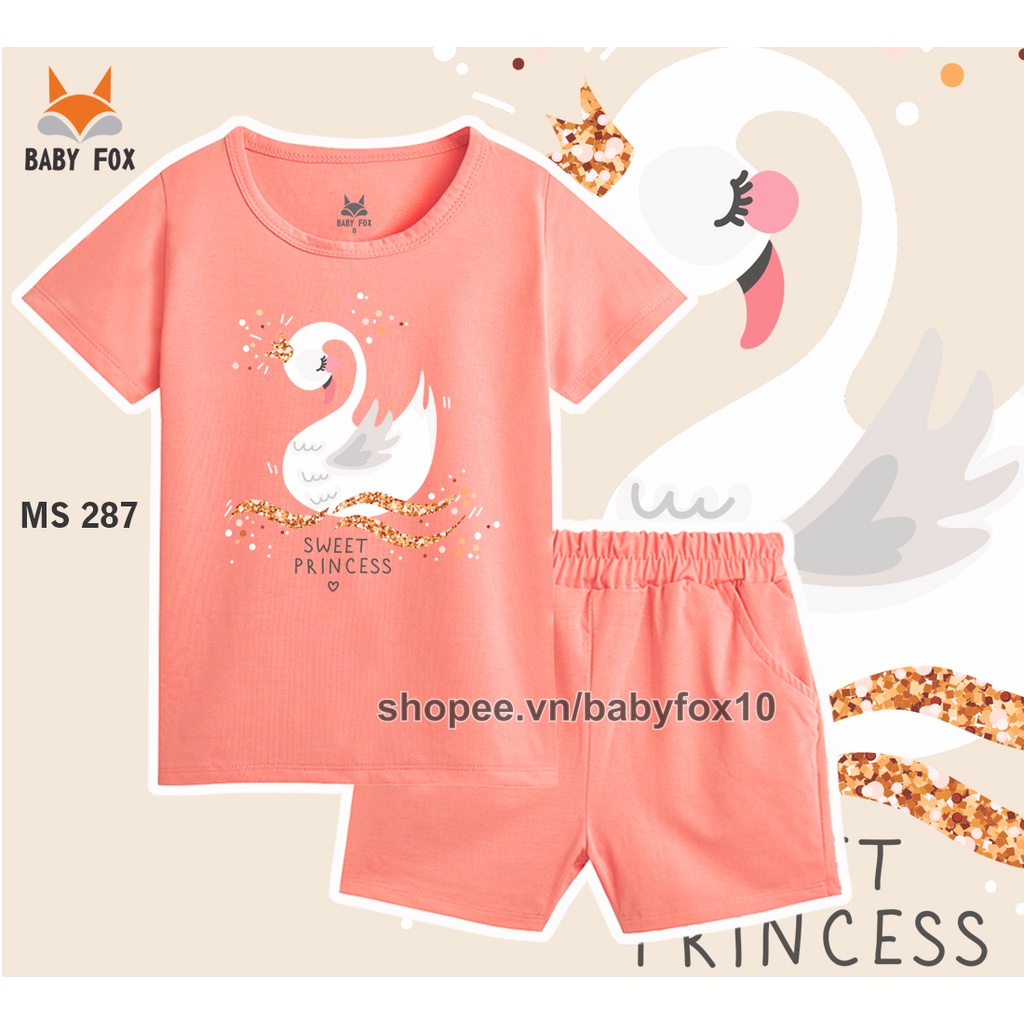 Bộ bé gái size nhỏ, trung, đại 100% cotton loại tốt, thương hiệu BABY FOX, hình thiên nga, kẹo 10-55 kg f