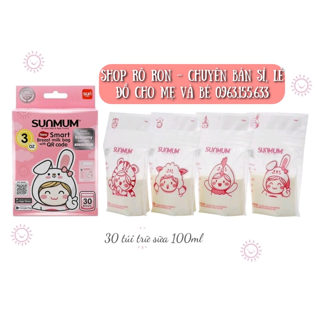 [Loại mới] Túi trữ sữa SUNMUM Thái - Hộp 30 Túi trữ sữa 100ml - Shop Rô Ron