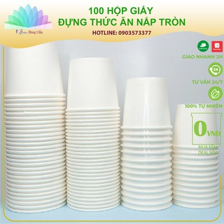 100 tô giấy đựng thức cơm phở thức ăn kèm nắp tròn nhựa pp dùng 1 lần - combo 100/100 - e green dùng 1 lần