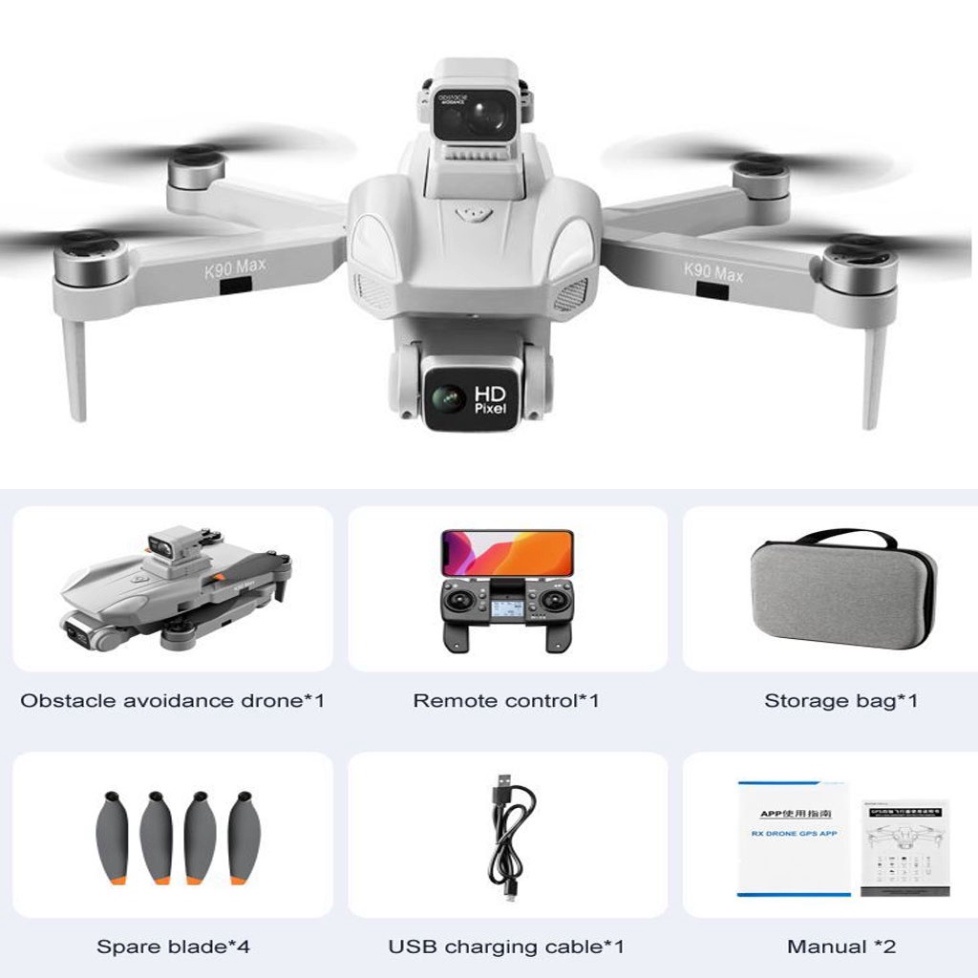 Có GPS &amp; Cảm biến vật thể Flycam K90 Max Cảm Biến Chống Va Chạm Bay 25 Phút, Bay Cao 1500m, Camera 4k Chống Rung