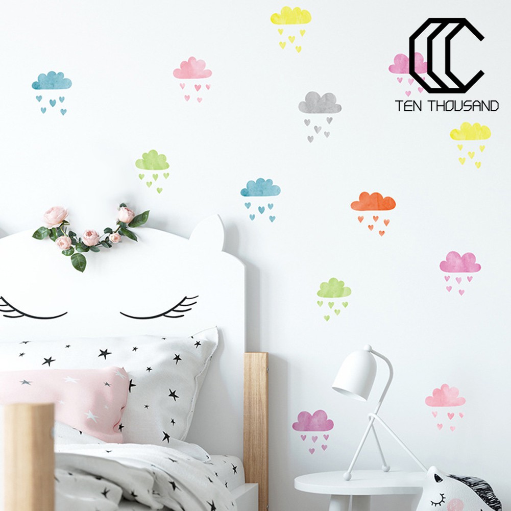 Set 5 sticker dán tường hình đám mây/trái tim/giọt mưa diy chuyên dùng để trang trí phòng ngủ cho bé