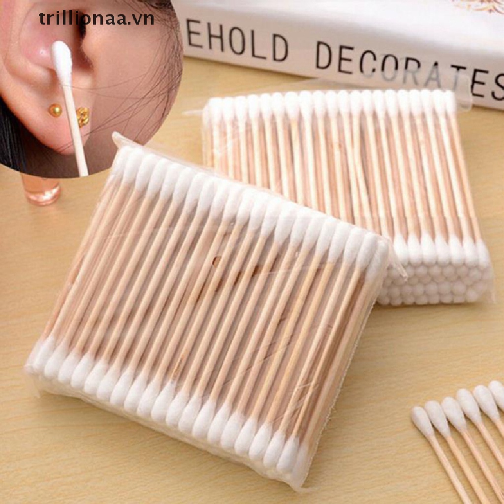 Set 100 Tăm Bông Cotton Hai Đầu Dùng Một Lần Trang Điểm