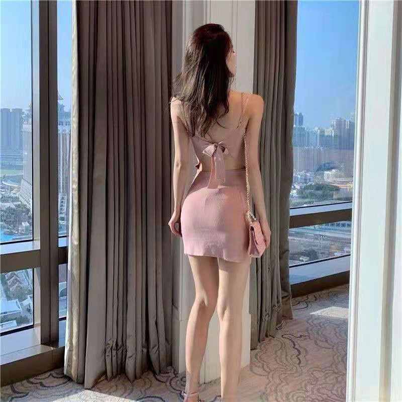 G&G Women's Dress Hong Kong Style Bow Knot Show Back Slim Elastic Dress