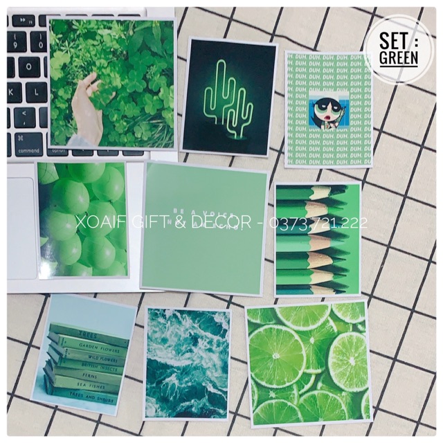 Set thiệp postcard XANH LÁ GREEN có sẵn decor trang trí phòng cực xinh