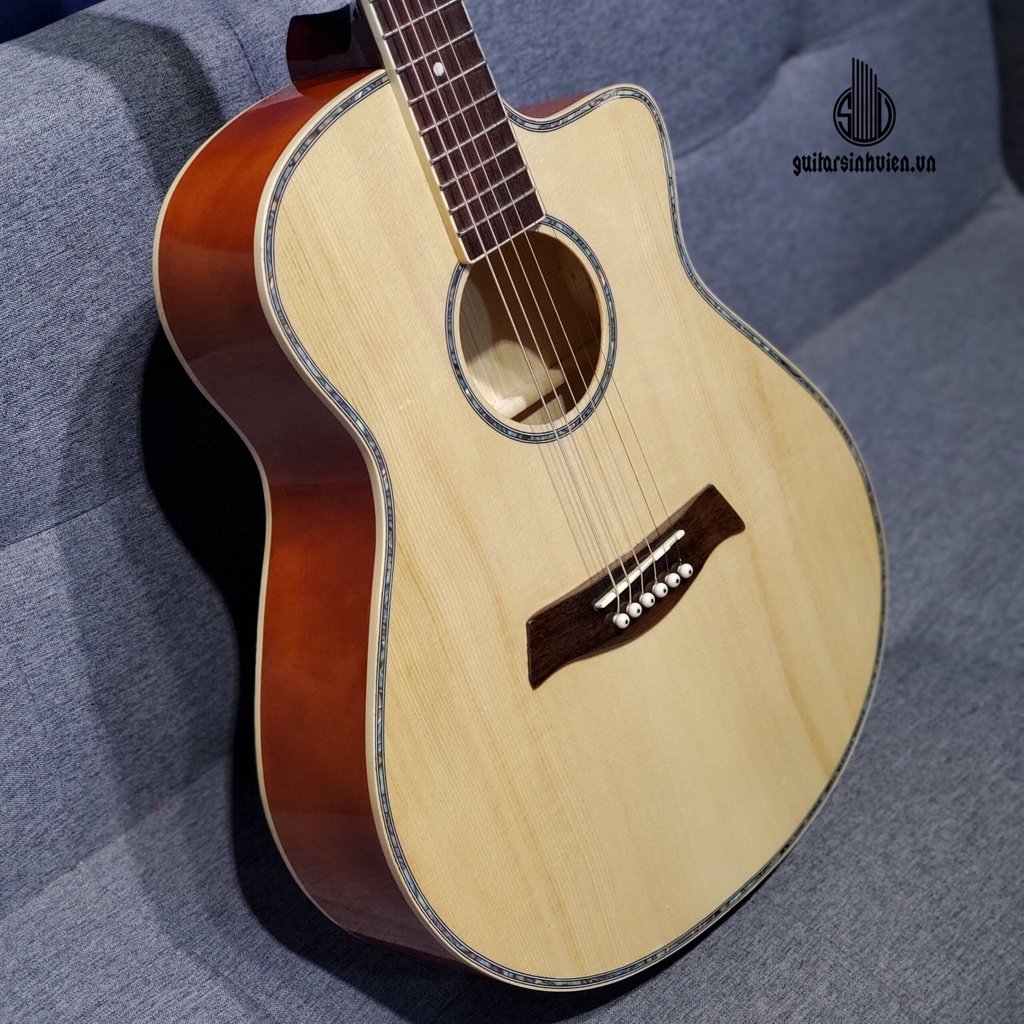 Đàn guitar acoustic SV-X1 cao cấp đính xà cừ, bọc tút - Chuyên tập chơi và đệm hát - Kèm 8 phụ kiện