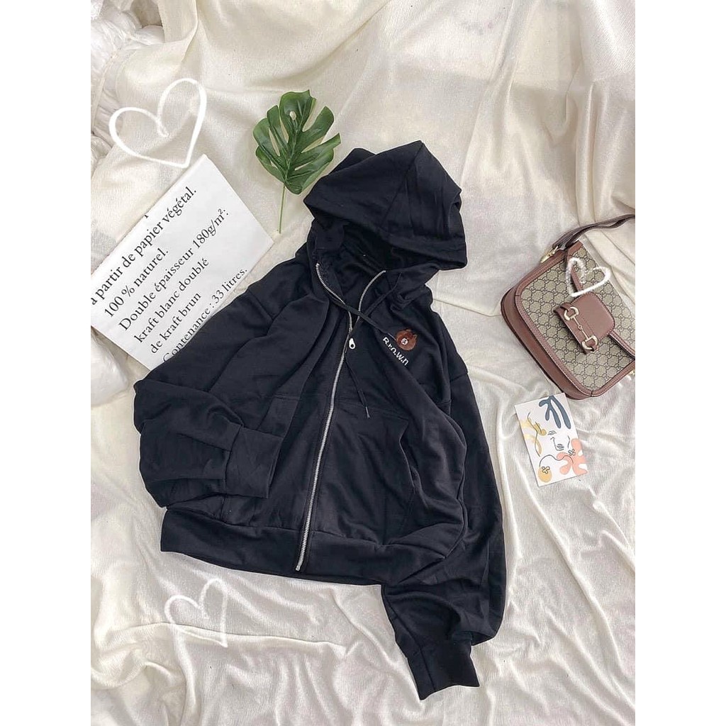 Áo Khoác Hoodie Khóa Kéo Gấu Brown  Nana's House - FREESHIP  Áo khoác zipper dài tay bồng, họa tiết dễ thương