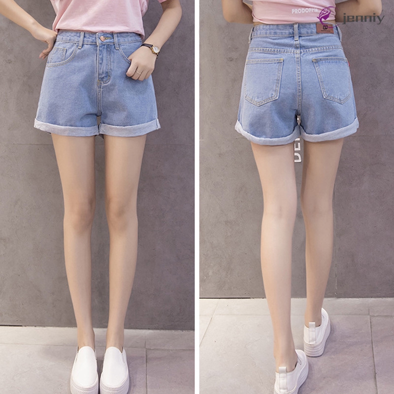 Quần Short Denim Lưng Cao Thời Trang Đi Biển Cho Nữ