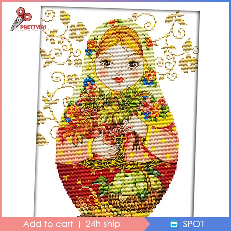 [Prettyia1] Bộ Tranh Thêu Chữ Thập In Chữ Thập Hình Búp Bê Nga