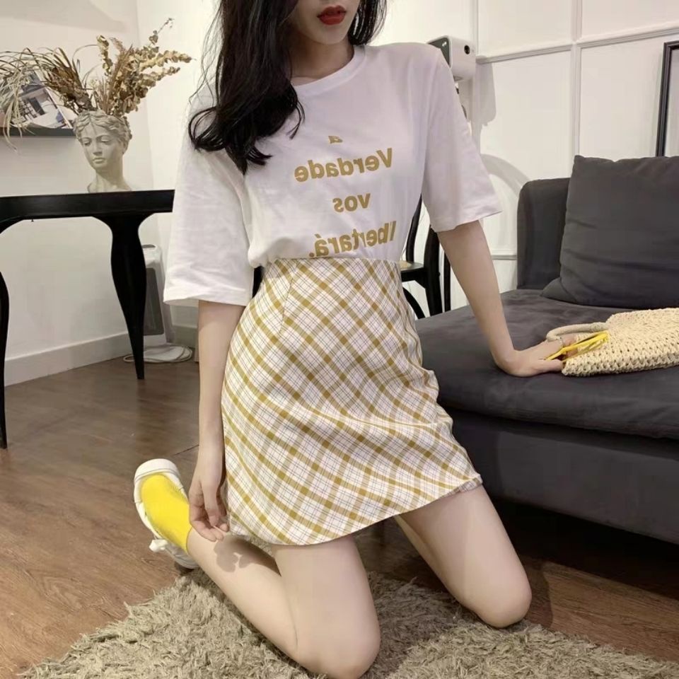 Set Áo Thun Ngắn Tay Và Chân Váy Chữ A Dáng Rộng Phong Cách Hàn Quốc Mới Cho Nữ