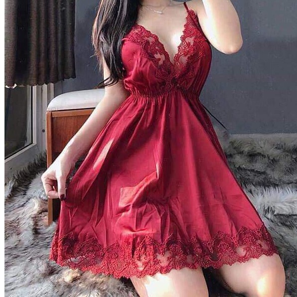 Váy ngủ nữ lụa đẹp sexy hai dây AMUSE V01🔥SIEU SALE🔥 bigsize M-L 42-62kg đồ ngủ satin ren cao cấp cỡ lớn giá rẻ | BigBuy360 - bigbuy360.vn