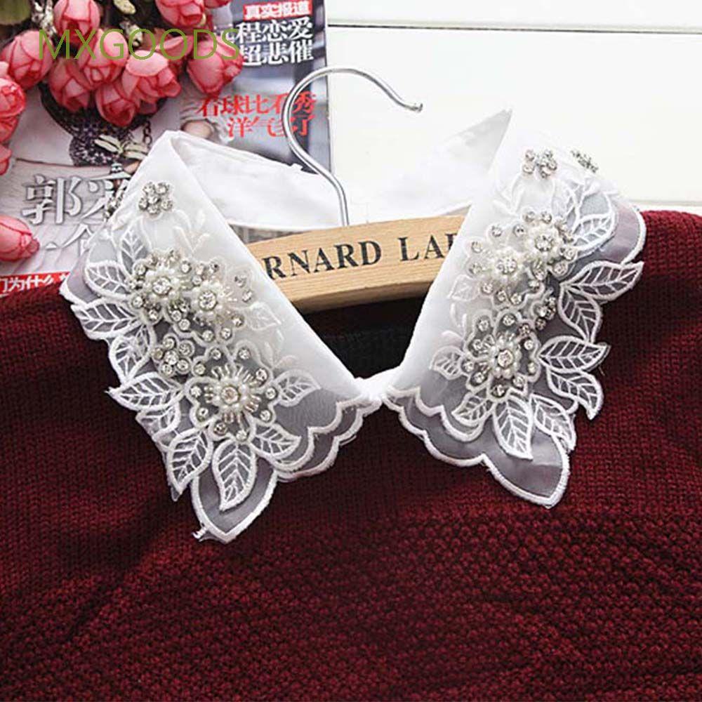 Cổ Áo Sơ Mi Giả Bằng Cotton Phối Ren Đính Ngọc Trai Màu Trắng / Đen Thời Trang