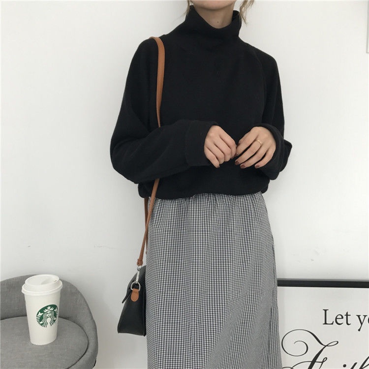 Áo Sơ Mi Dài Tay Cao Cổ Dáng Rộng Màu Sắc Đơn Giản Phong Cách Hàn Quốc Dành