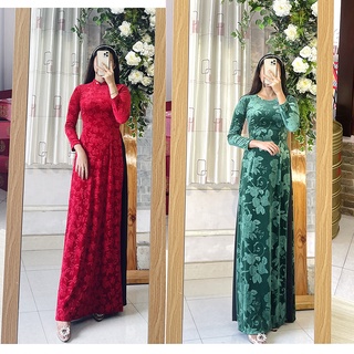 Áo nhung vân hoa - áo dài mẹ bà sui