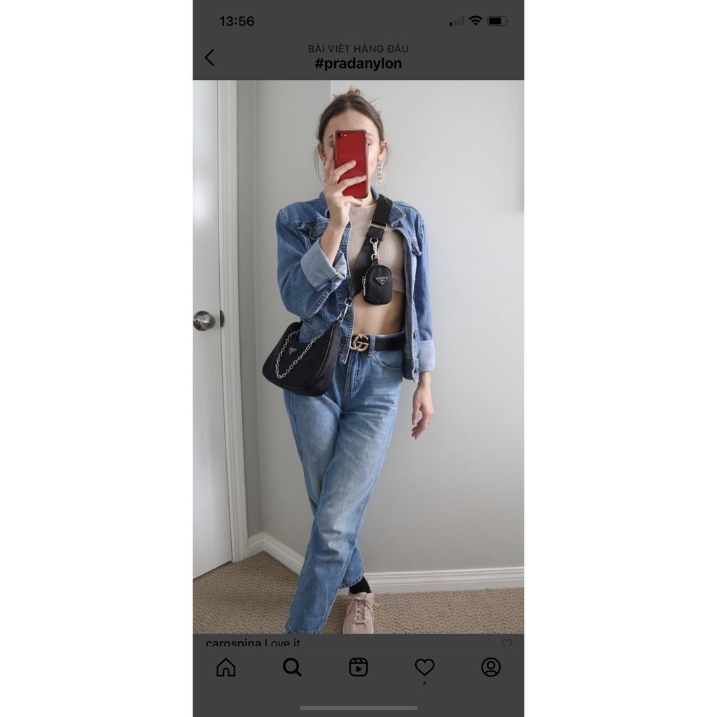 Túi Prada kèm ví vải dù super màu đen size 22cm