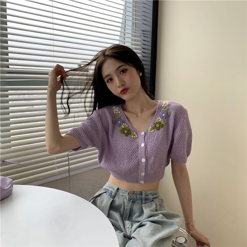 Áo Cardigan Dệt Kim Tay Ngắn Thiết Kế Đơn Giản Hợp Thời Trang | BigBuy360 - bigbuy360.vn