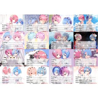 Nhãn vở RE:ZERO 1 bảng 16 nhãn vở cực đẹp combo 3 bảng