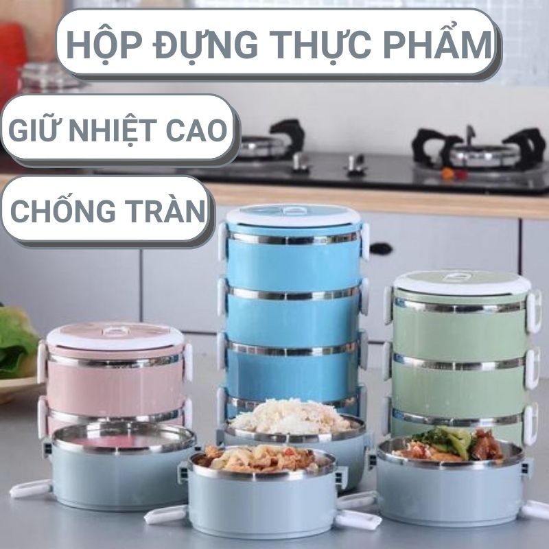 Cà mèn giữ nhiệt có tay cầm chất liệu nhựa lúa mạch gọn nhẹ 4 tầng, cặp lồng giữ nhiệt lõi ruột inox 304 chống gỉ