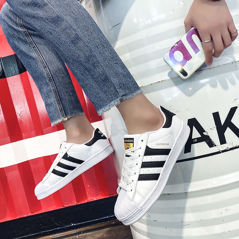 Giày Sneaker Nữ Trắng Mũi Sò, Giày Thể Thao Nữ Superstar màu trắng sọc đen cao cấp