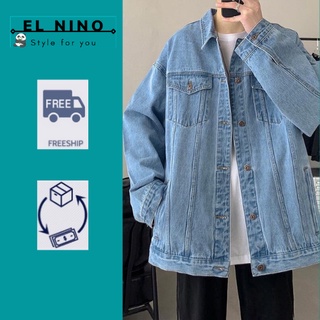 Áo khoác Jean nam, áo khoác bò form rộng trẻ trung, túi ngực, phong cách Hàn Quốc AKB02 EL Nino