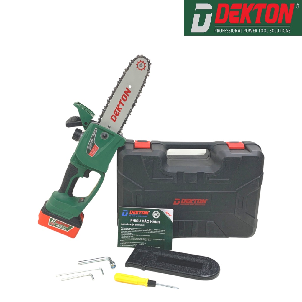 Máy Cưa Xích Dekton M21-CS08BL Dùng Pin 21V bơm dầu từ động - Cưa xích pin không chổi than Dekton