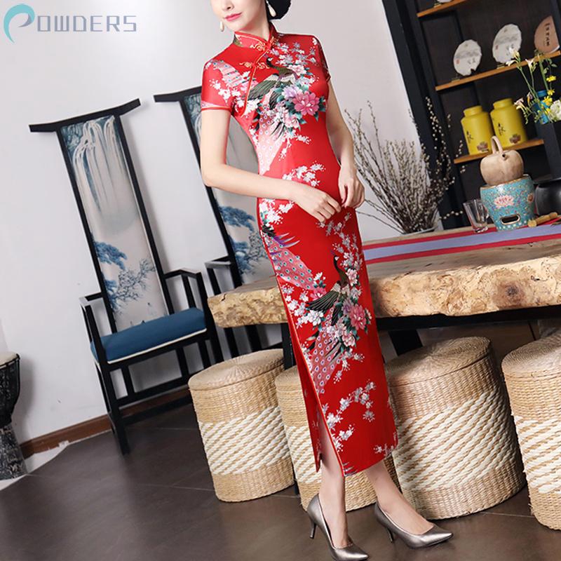 Sườn xám lụa satin phong cách Trung Hoa cổ điển